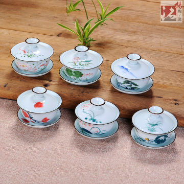 銘揚陶瓷手繪蓋碗 景德鎮工藝與窯變藝術的完美融合